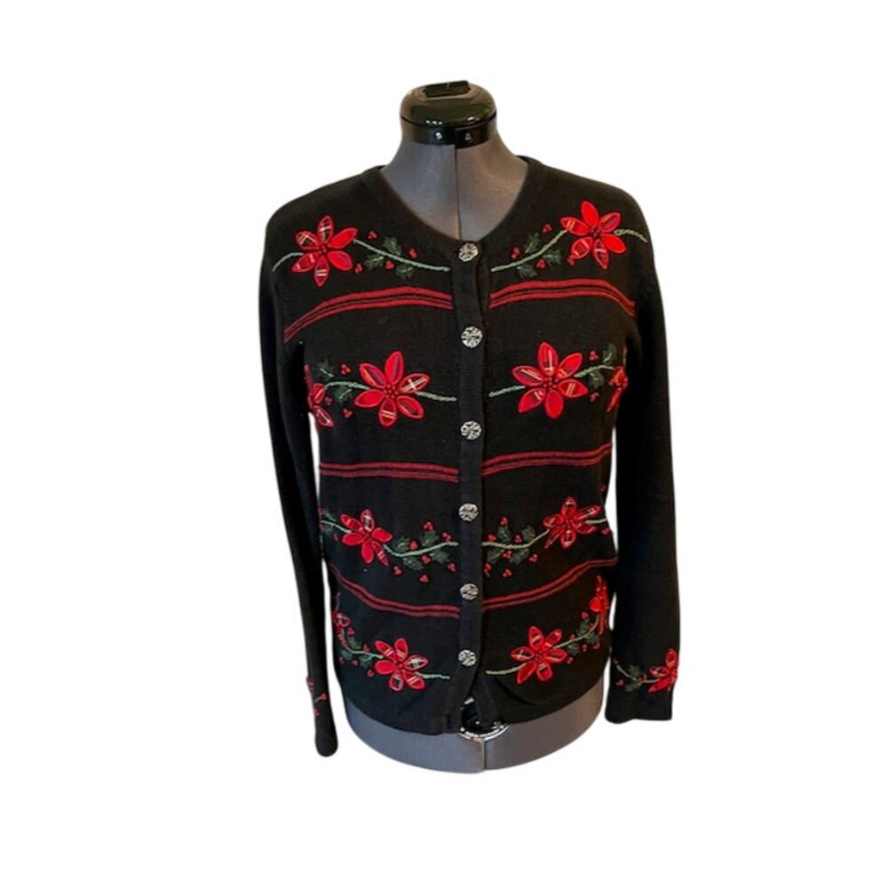 Christmas cardigan sweater poinsettia